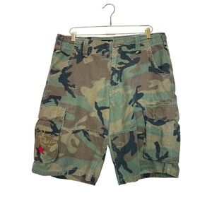 Red Snap Mens Camo Cargo Shorts Size 36 Embroidered Dragon Y2K Costa Mesa Skull